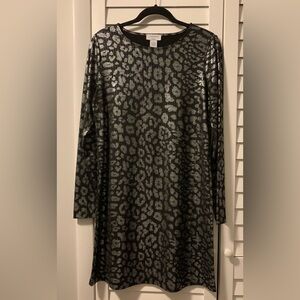 Elegant Black and Silver Leopard Print Dress